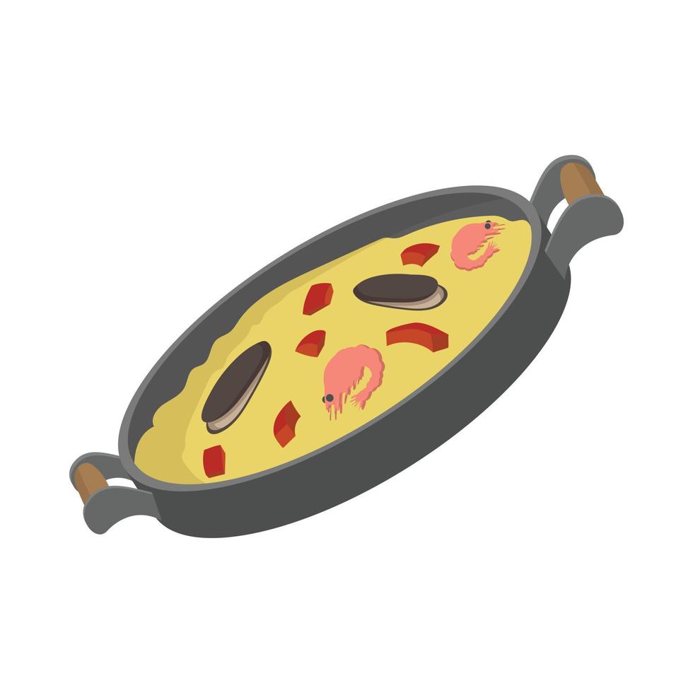 Seafood Paella icon, cartoon style vector