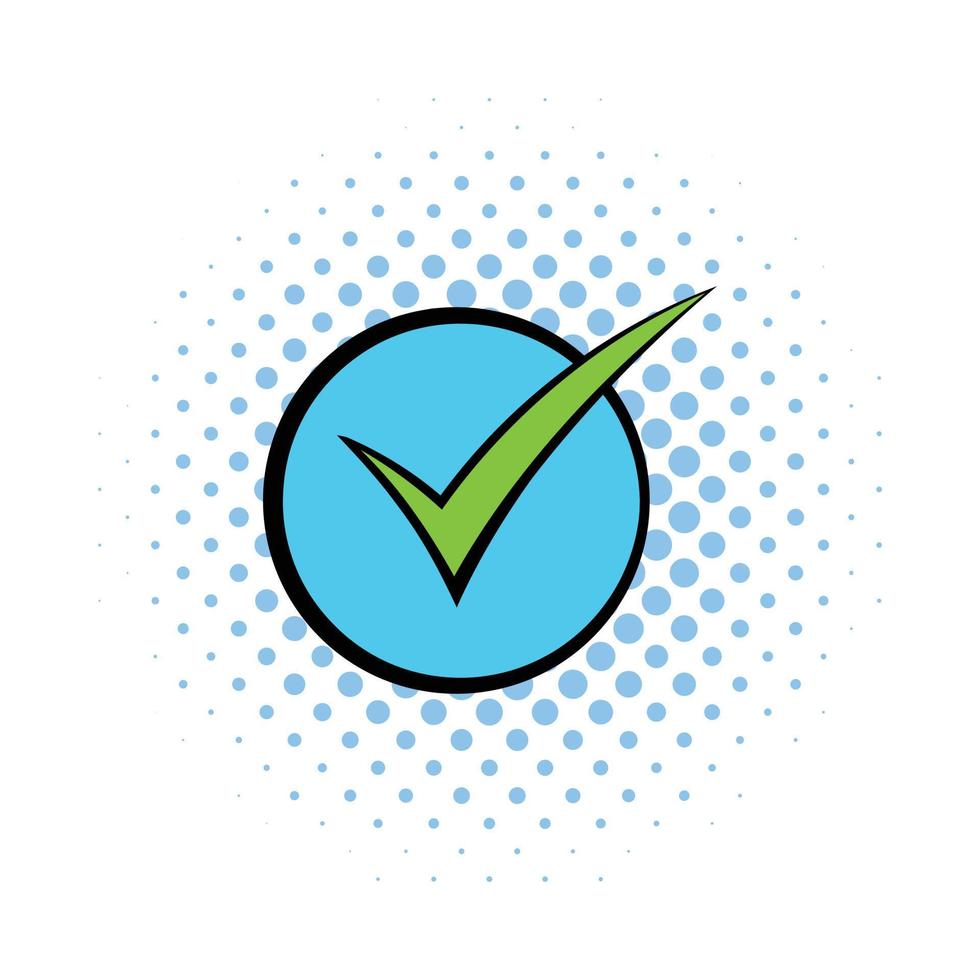 Green tick, check mark icon, comics style vector