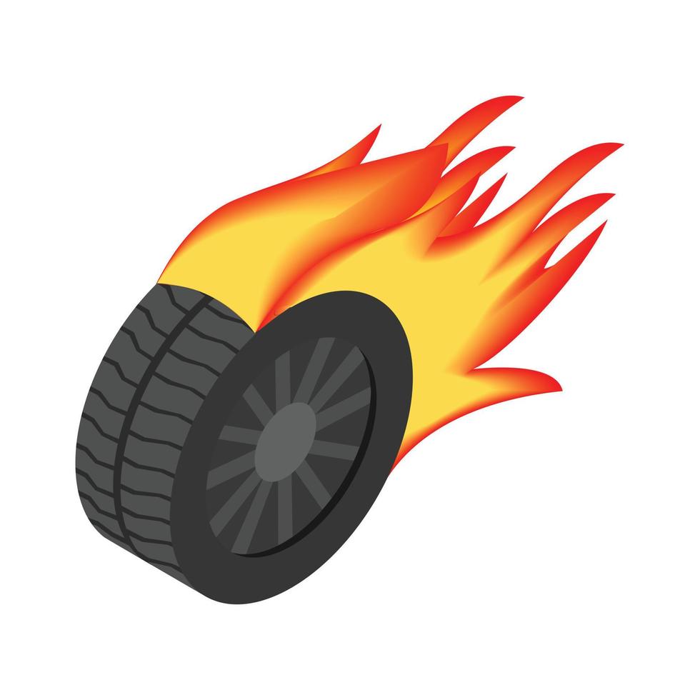 Burning wheel isometric 3d icon vector