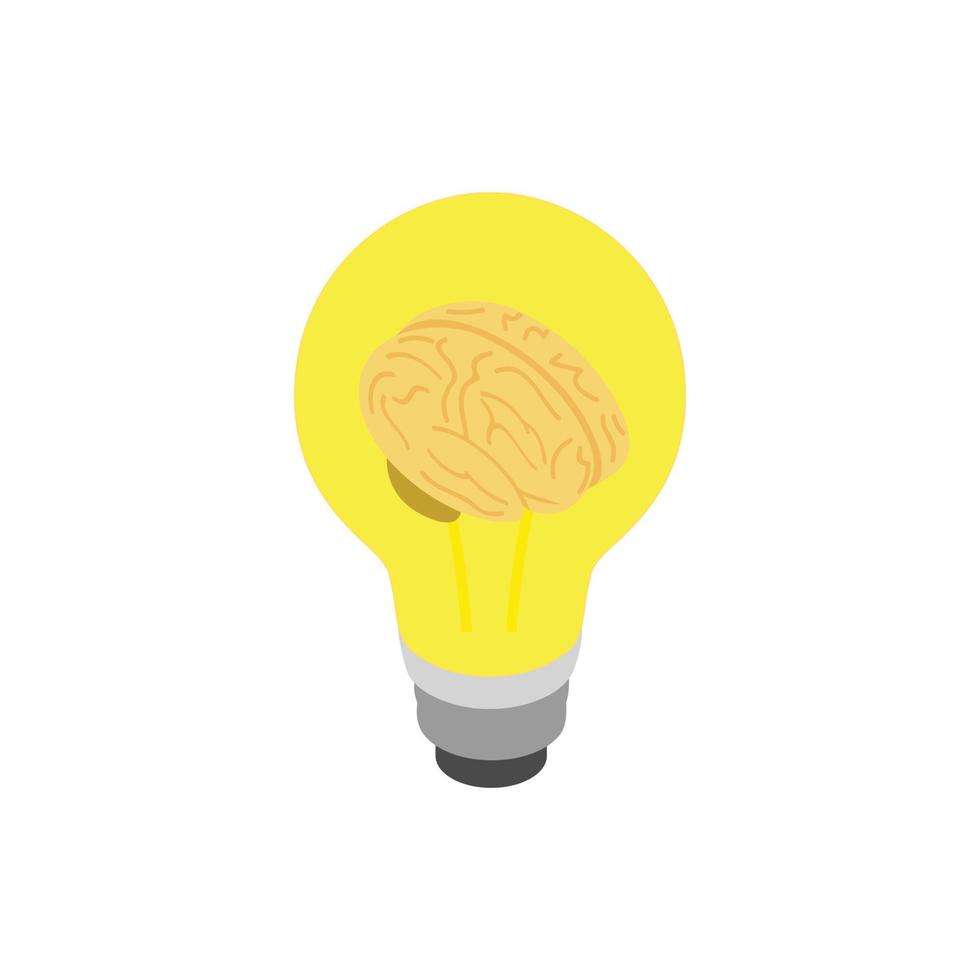 Light bulb brain icon, isometric 3d style vector