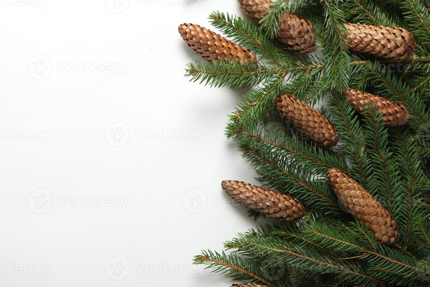 Holidays greeting card or banner composition with pine tree branches. Merry Christmas background and Happy New Year 2023. photo