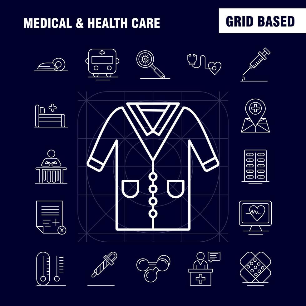 Medical And Health Care Line Icon for Web Print and Mobile UXUI Kit Such as Medical Monitor Heart Beat Medical Medicine Pills Tablet Pictogram Pack Vector