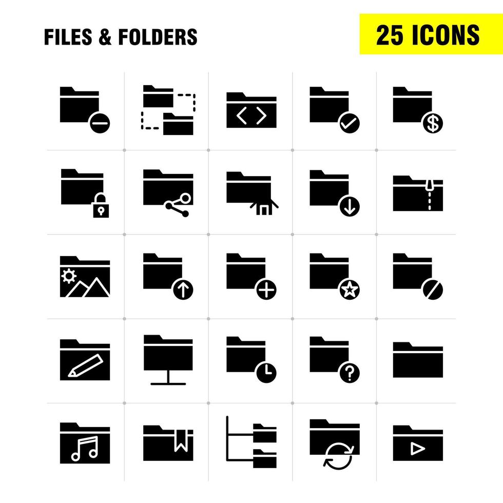 Files And Folders Solid Glyph Icon Pack For Designers And Developers Icons Of Connect Folder Network Files Edit Folder Pencil Write Vector