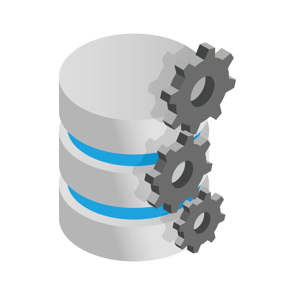 símbolo de base de datos e icono de engranajes, estilo isométrico 3d vector