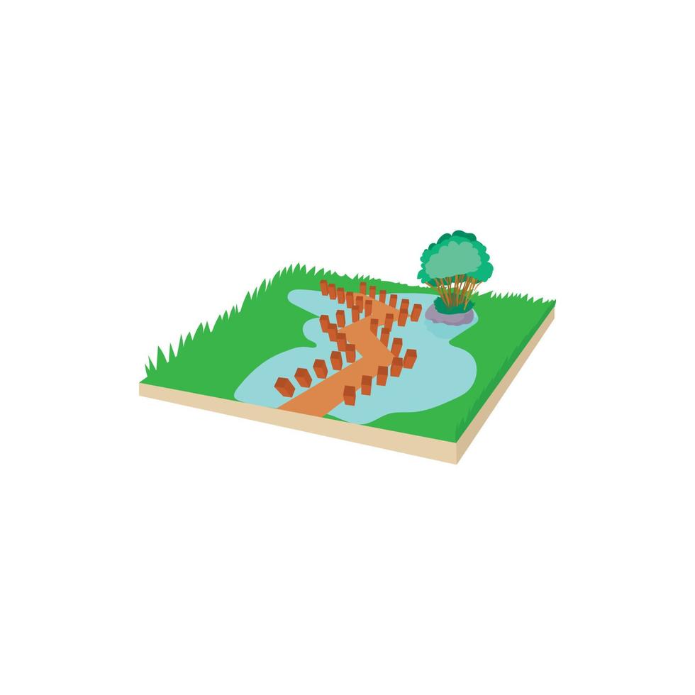 Wooden bridge on a mountain lake icon vector