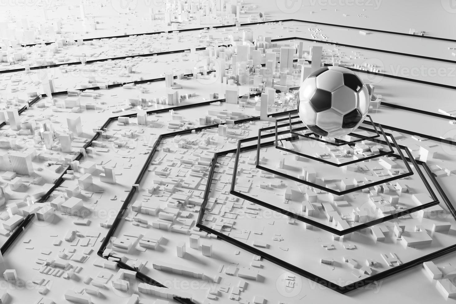 3d football object design. realistic rendering. abstract futuristic background. 3d illustration. motion geometry concept. sport competition graphic. tournament game bet content. soccer ball element. photo