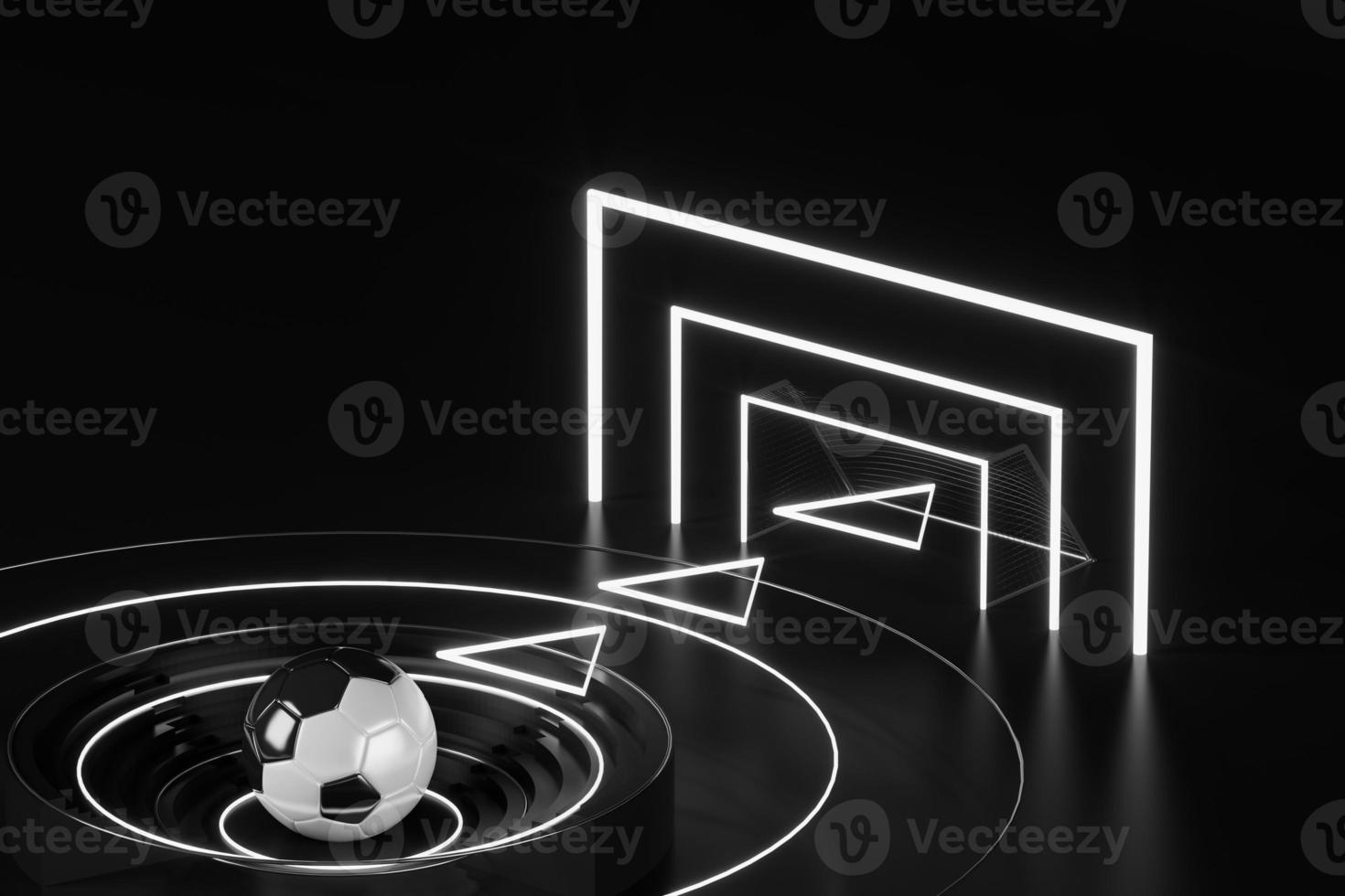 3d football object design. realistic rendering. abstract futuristic background. 3d illustration. motion geometry concept. sport competition graphic. tournament game bet content. soccer ball element. photo