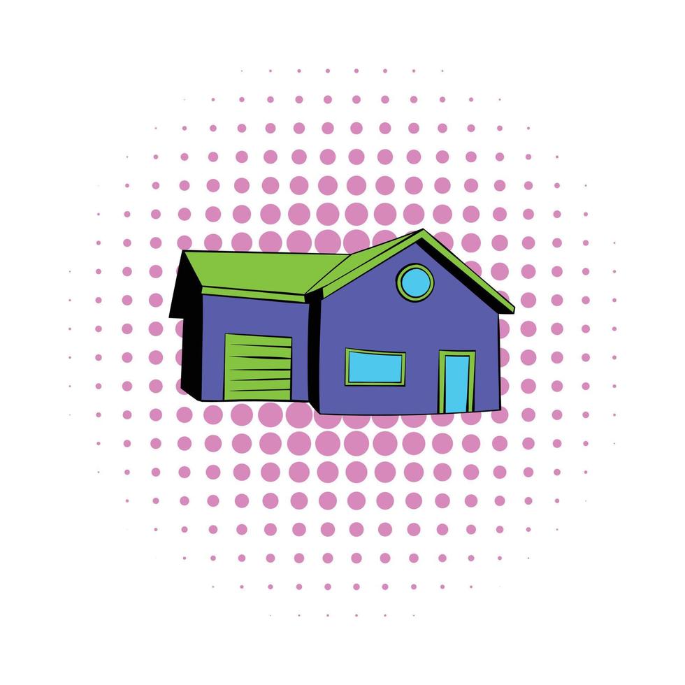 Cottage with a garage icon, comics style vector