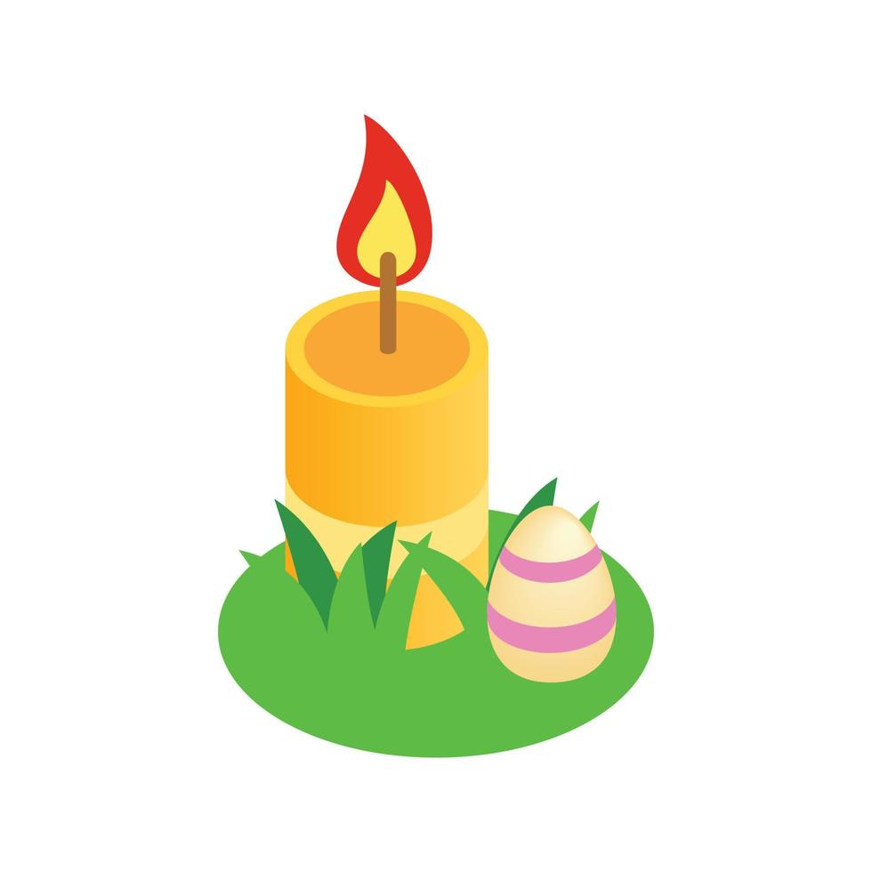 huevo de pascua con una vela en un icono de hierba verde vector