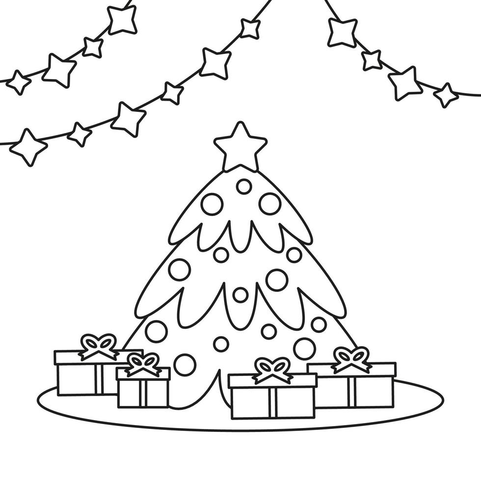 christmas tree coloring page with gifts 14147239 Vector Art at Vecteezy