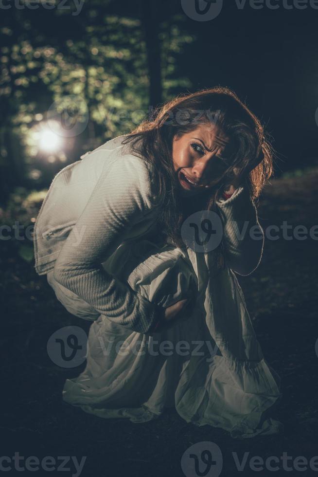 Frightened Girl In The Forest photo