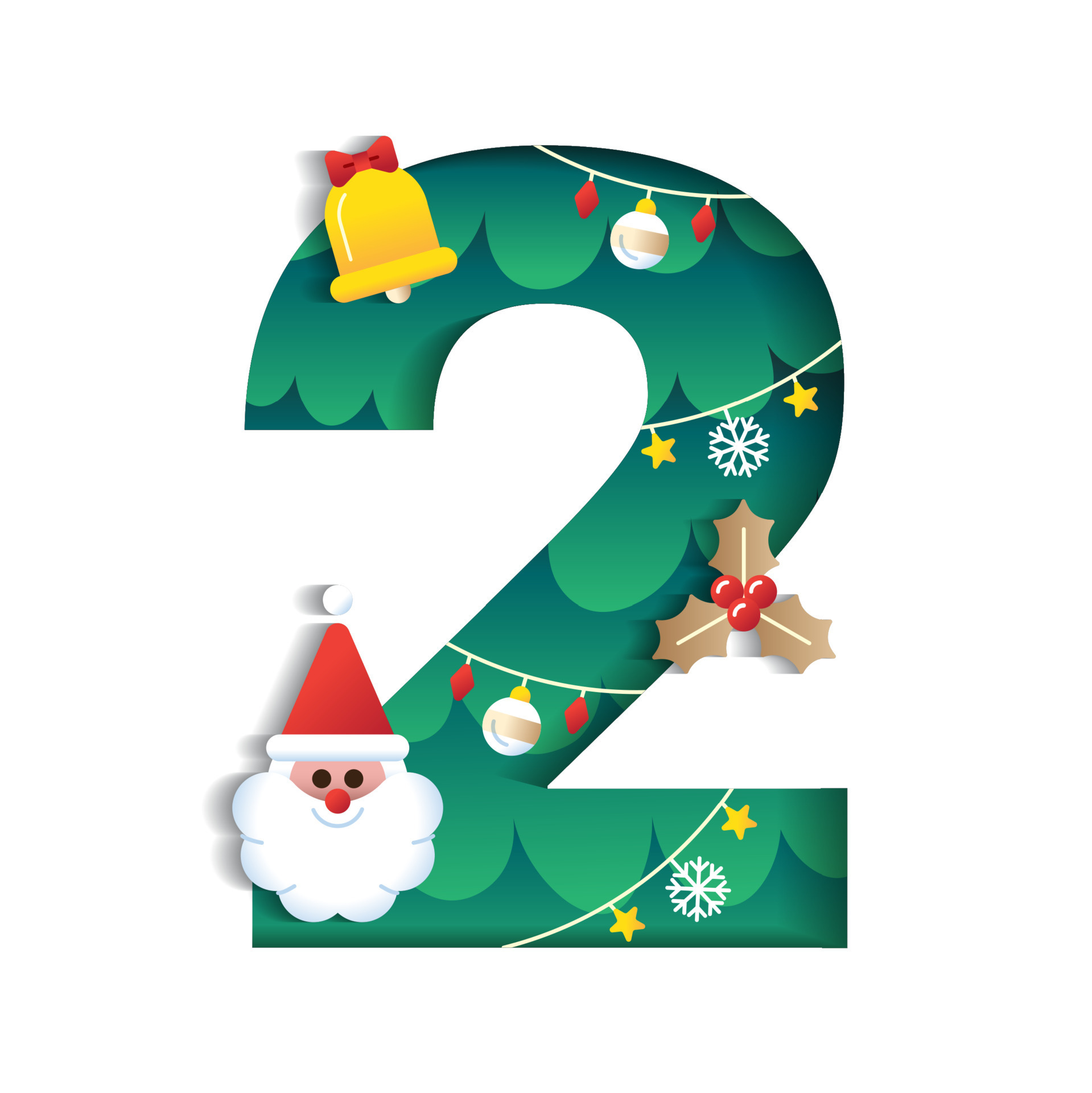 2 Numeric Number Alphabet Cute Merry Christmas Concept Santa Claus Bell