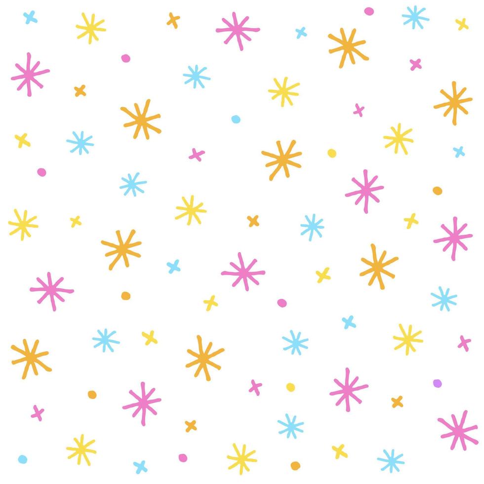 Cute Asterisk Star Flower Orange Pink Purple Green Confetti Sprinkle Sparkle Ditsy Floral Shine Small Polkadot dot Mini Line Abstract Colorful Pastel Seamless Pattern Background vector