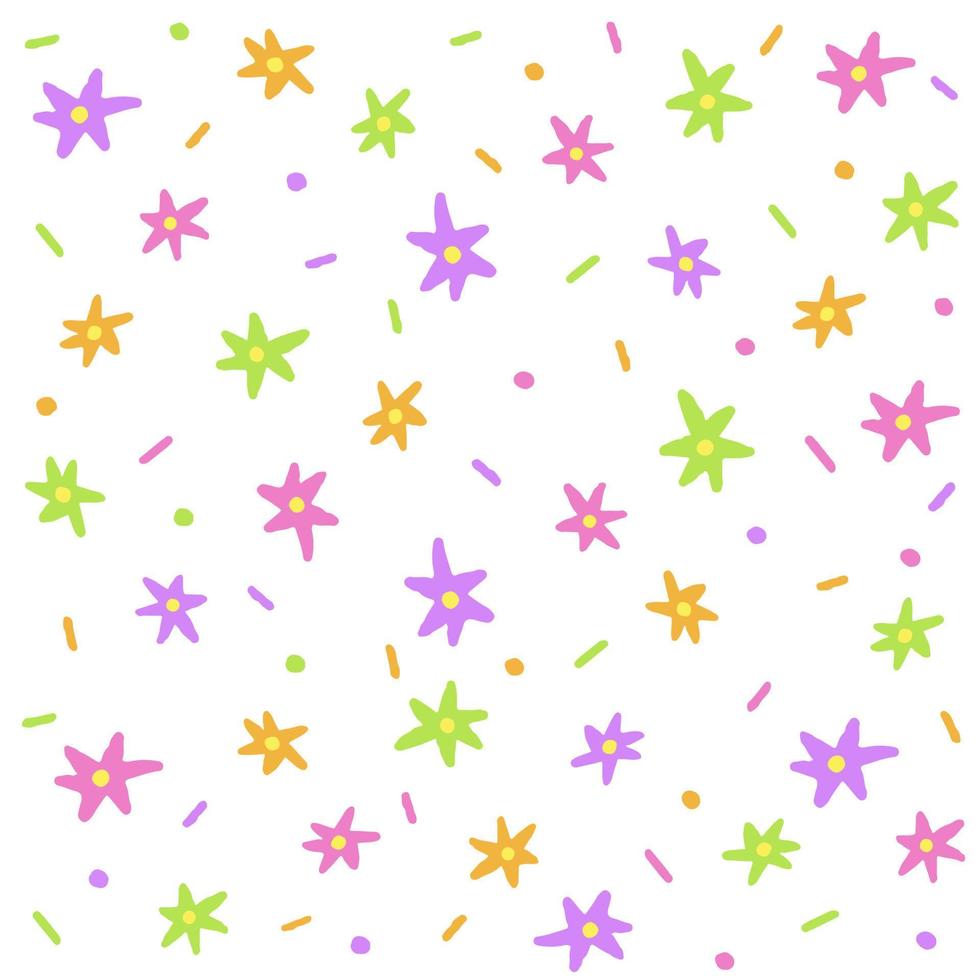 Cute Star Flower Orange Pink Purple Green Confetti Sprinkle Sparkle Ditsy Floral Shine Small Polkadot dot Mini Line Abstract Colorful Pastel Seamless Pattern Background vector