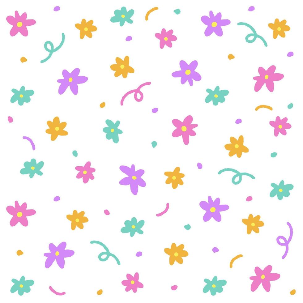 Cute Daisy Flower Purple Orange Pink Mint Blue Green Confetti Sprinkle Sparkle Ditsy Floral Shine Small Polkadot dot Mini Spring Line Abstract Colorful Pastel Seamless Pattern Background vector