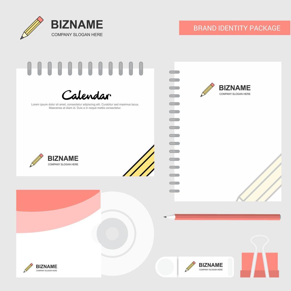 Pencil Logo Calendar Template CD Cover Diary and USB Brand Stationary Package Design Vector Template