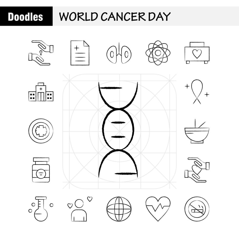 World Cancer Day Hand Drawn Icons Set For Infographics Mobile UXUI Kit And Print Design Include Hands Ribbon Love Romantic Report Love Romantic Valentine Icon Set Vector