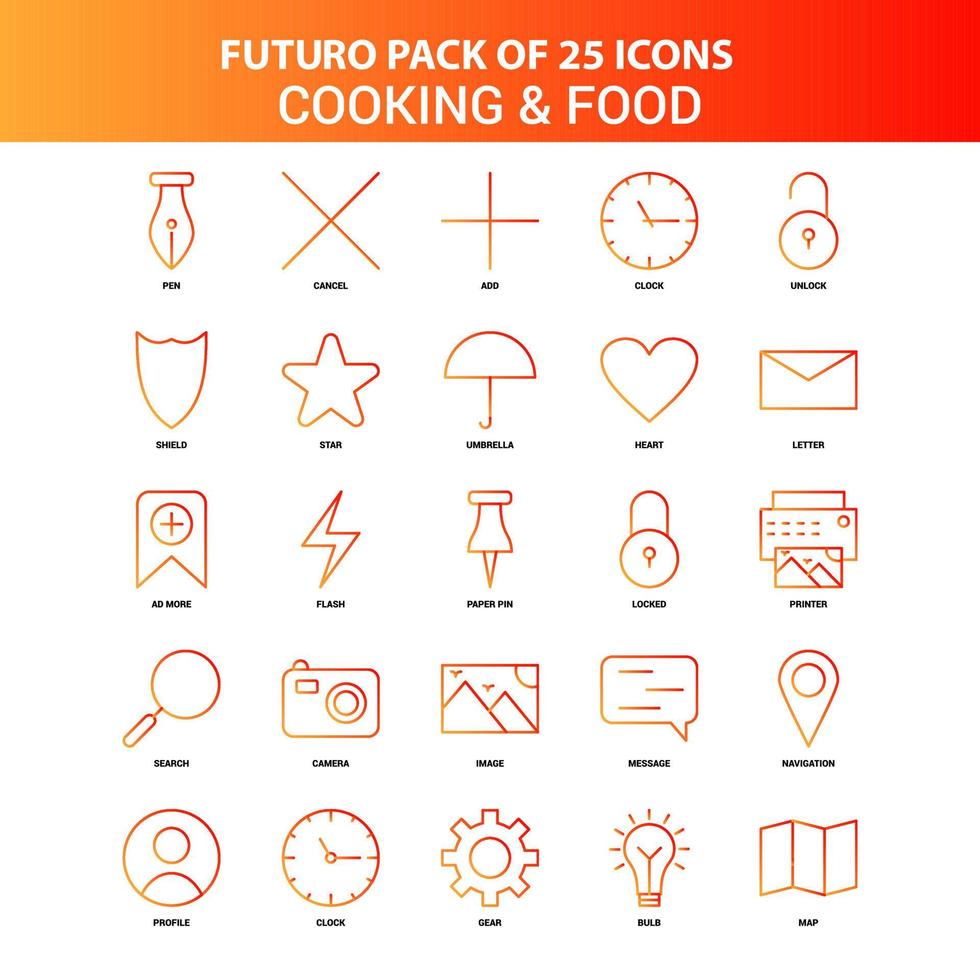 Orange Futuro 25 Cooking and Food Icon Set vector