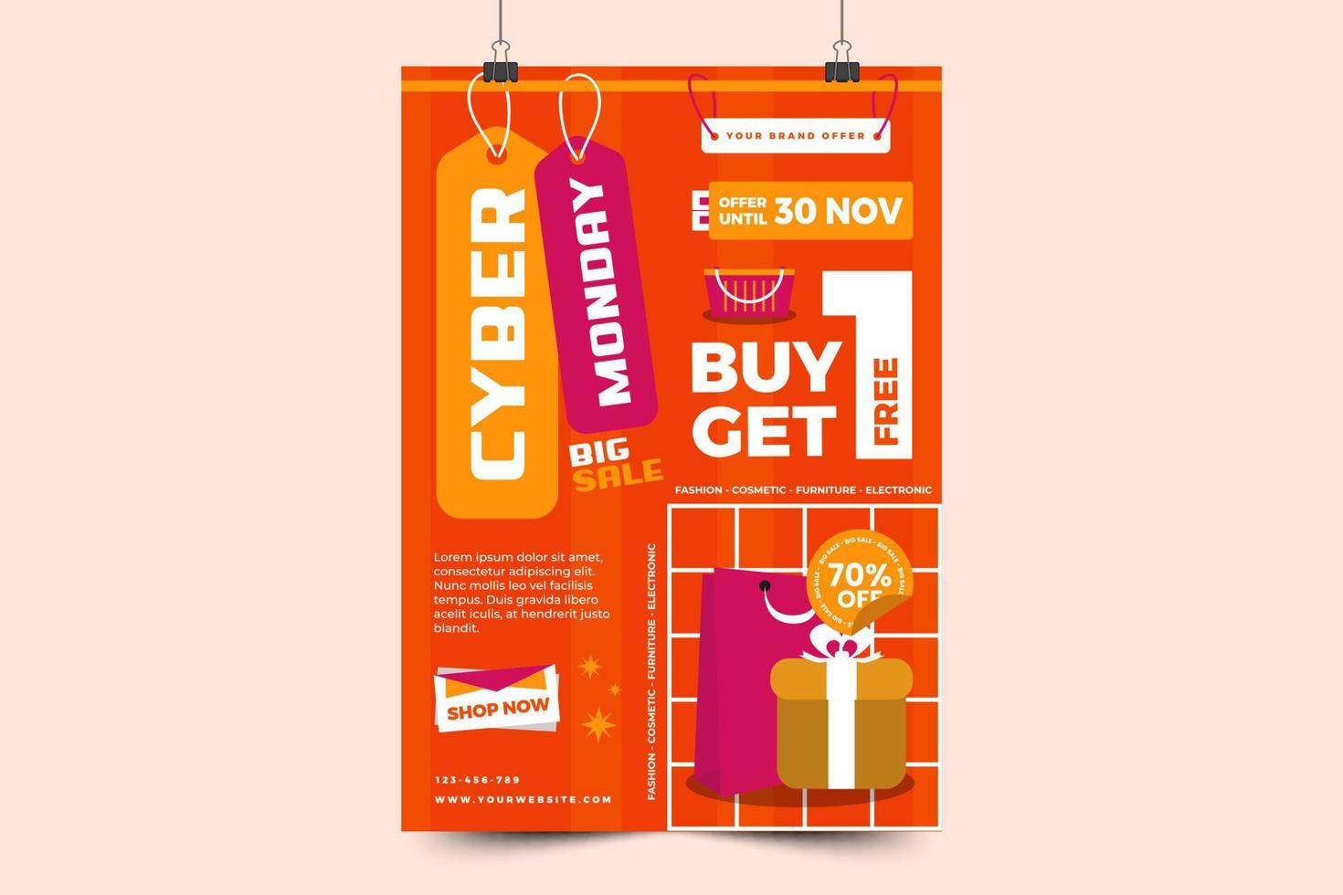Cyber Monday poster or flyer design template is easy to customize vector
