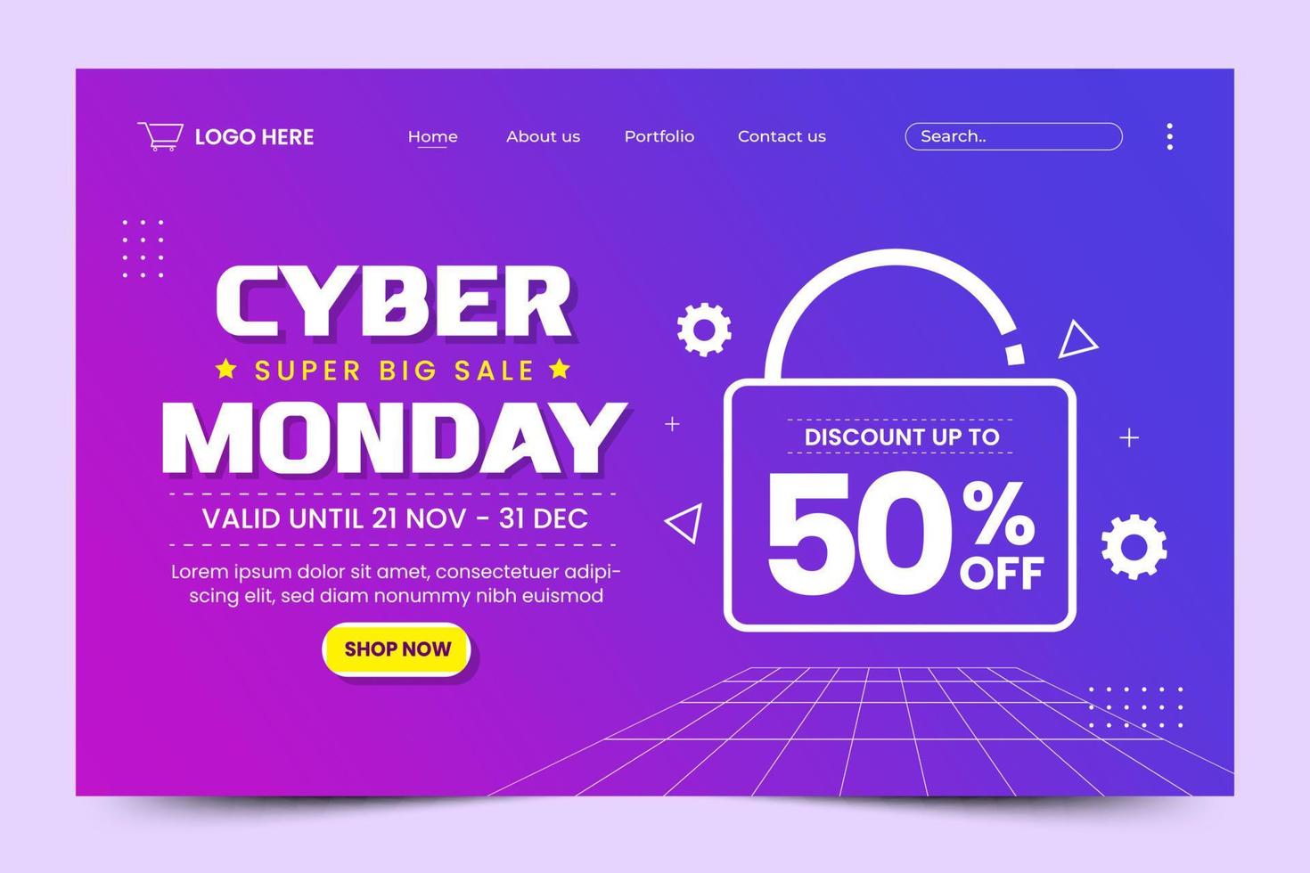 Cyber Monday landing page design template is easy to customize vector