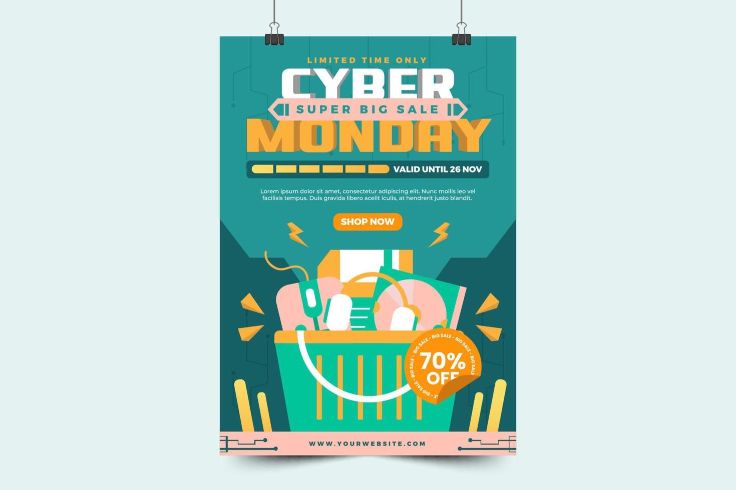 Cyber Monday poster or flyer design template is easy to customize vector