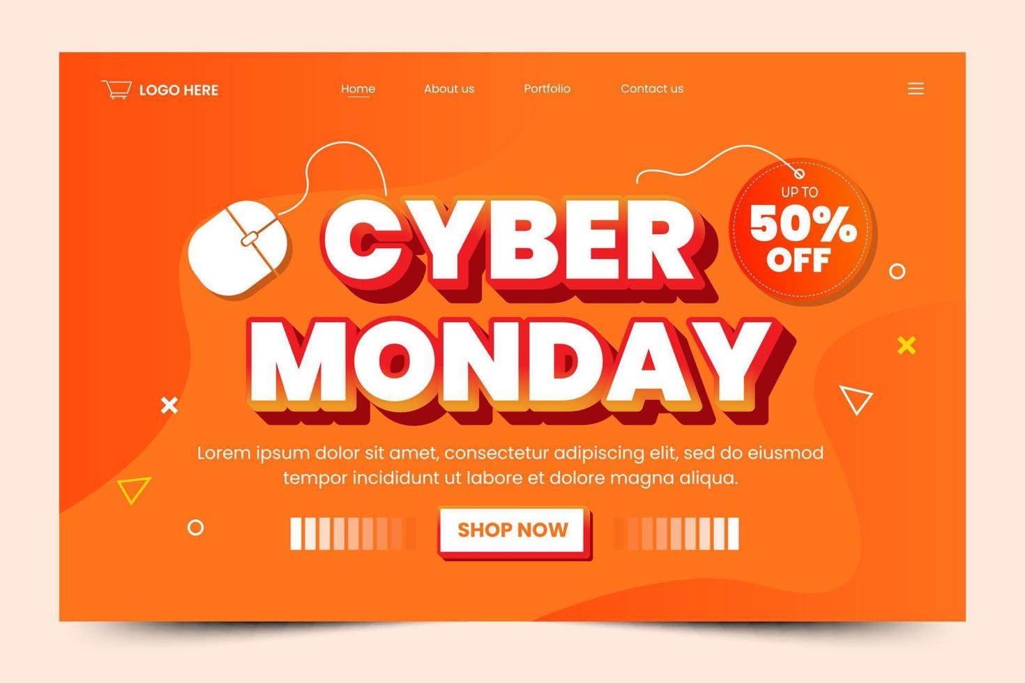 Cyber Monday landing page design template is easy to customize vector