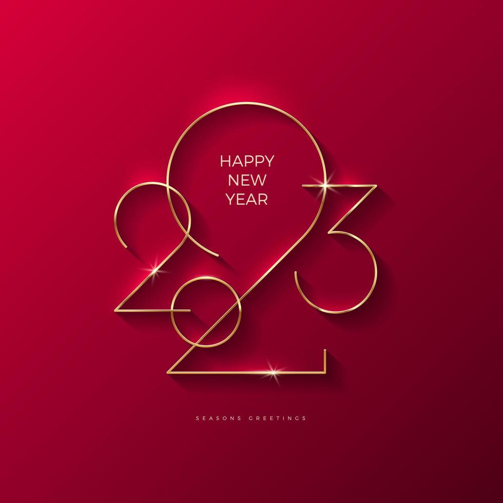 Golden 2023 New Year logo. Holiday greeting card. Vector illustration. Holiday design for flyer, greeting card, invitation, calendar, etc.