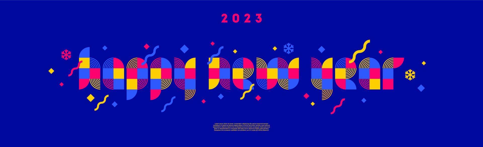 Vector illustration with multicolored new year greeting. Design for greeting card, invitation, cover, poster, calendar, etc.