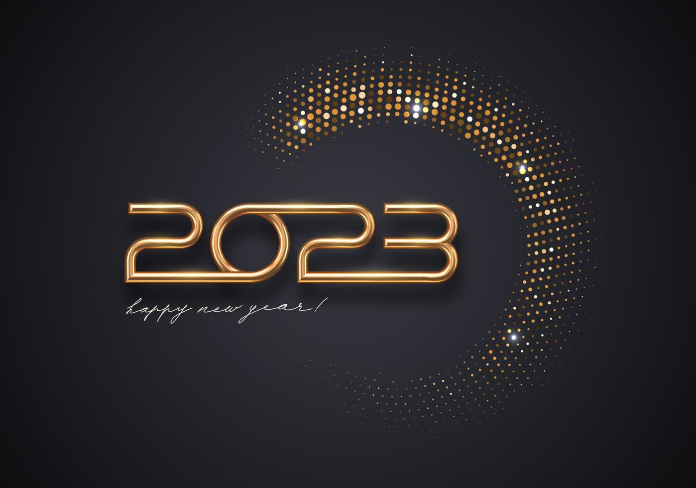 2023 new year luxury logo with shining golden halftone on black background. Vector illustration.