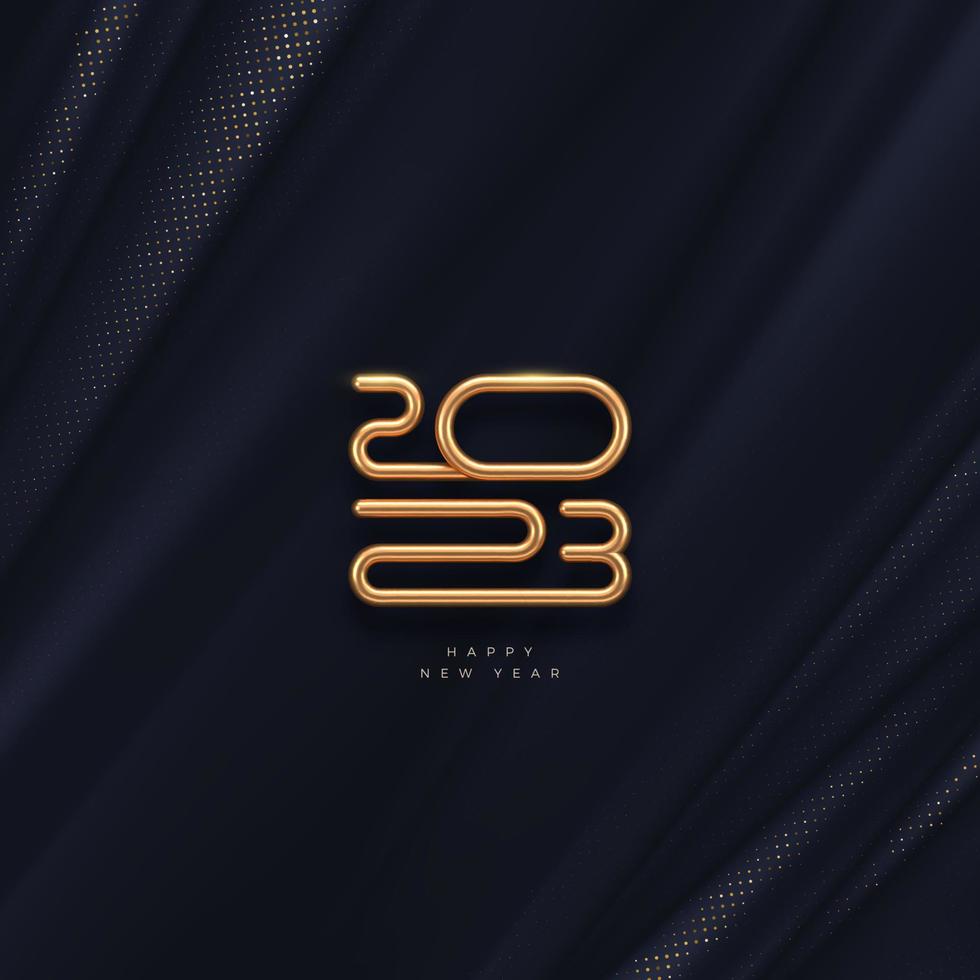 2023 new year logo on black textile abstract waves background. New year luxury greeting design for poster, flyer, invitation, postcard, advertising. vector