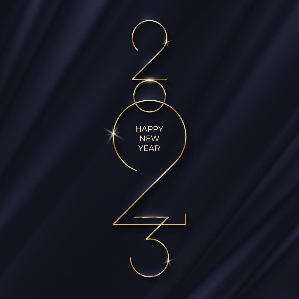 2023 new year logo on black textile abstract waves background. New year luxury greeting design for poster, flyer, invitation, postcard, advertising. vector
