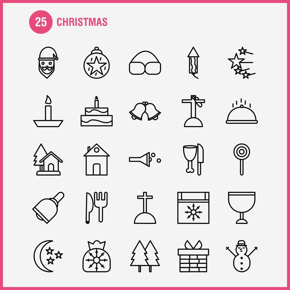 Christmas Line Icons Set For Infographics Mobile UXUI Kit And Print Design Include Drink Food Meal Knife Snowman Christmas Winters Festival Collection Modern Infographic Logo and Pictogram vector