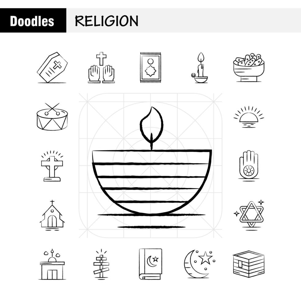 Religion Hand Drawn Icons Set For Infographics Mobile UXUI Kit And Print Design Include Coffin Holidays Religion Religion Pray Church Muslim Element Icon Set Vector