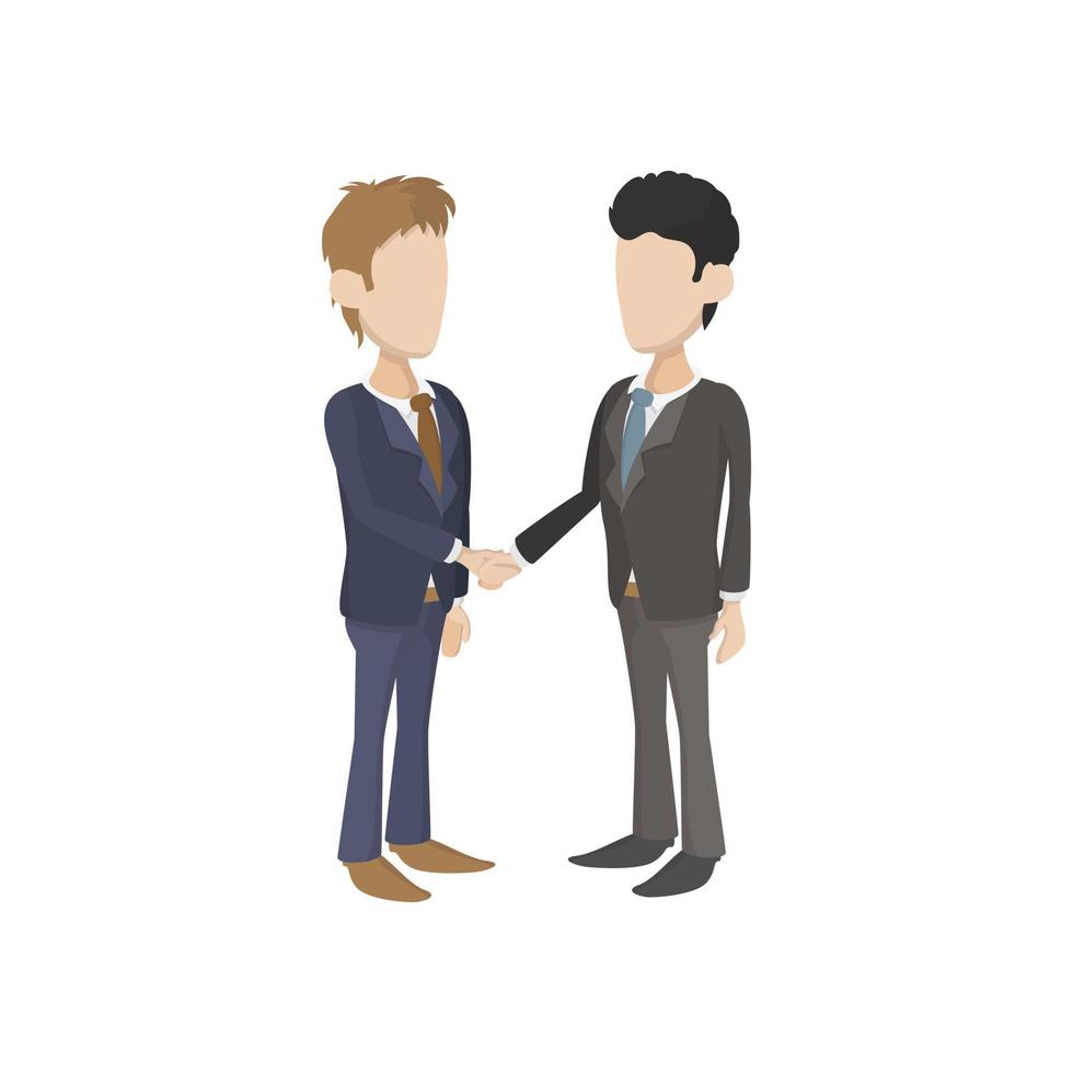 Two businessmen shaking hands icon, cartoon style vector