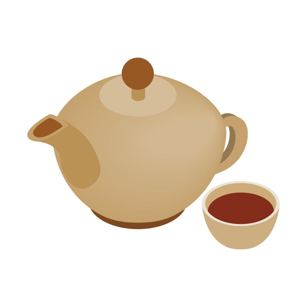 Teapot and cup isometric icon vector