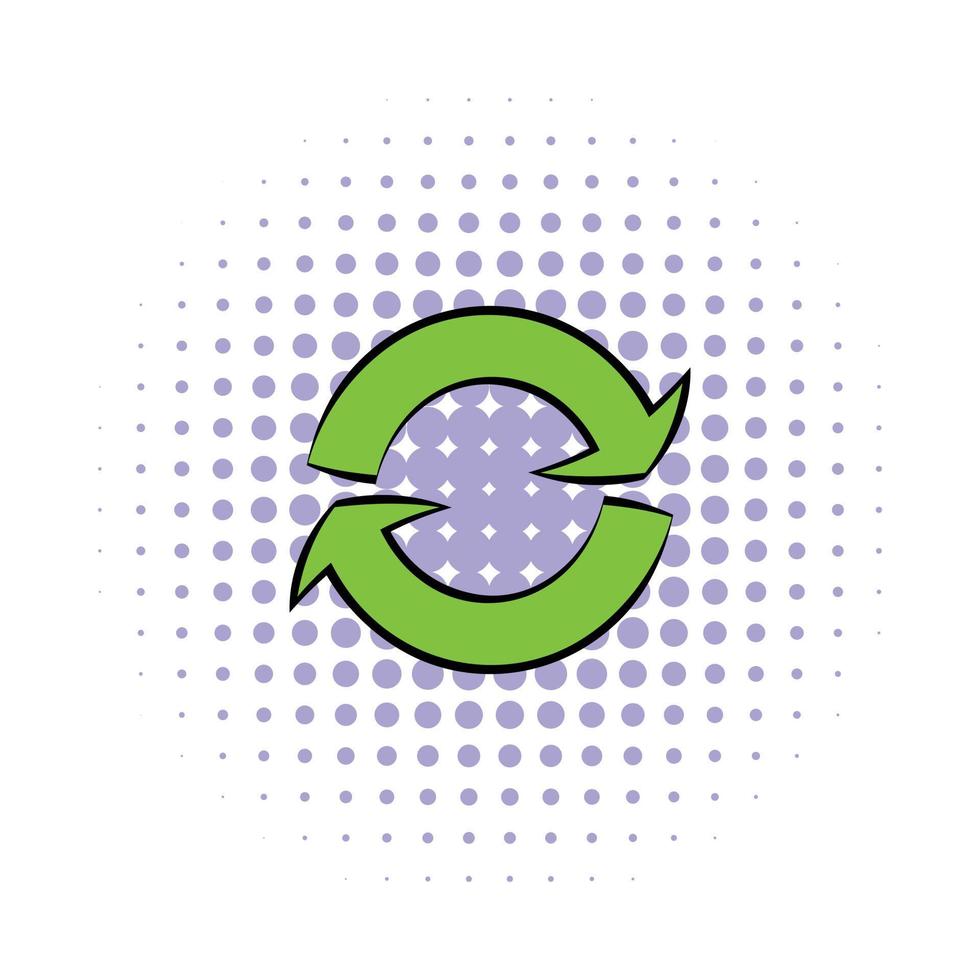 Green circular arrows icon, comics style vector