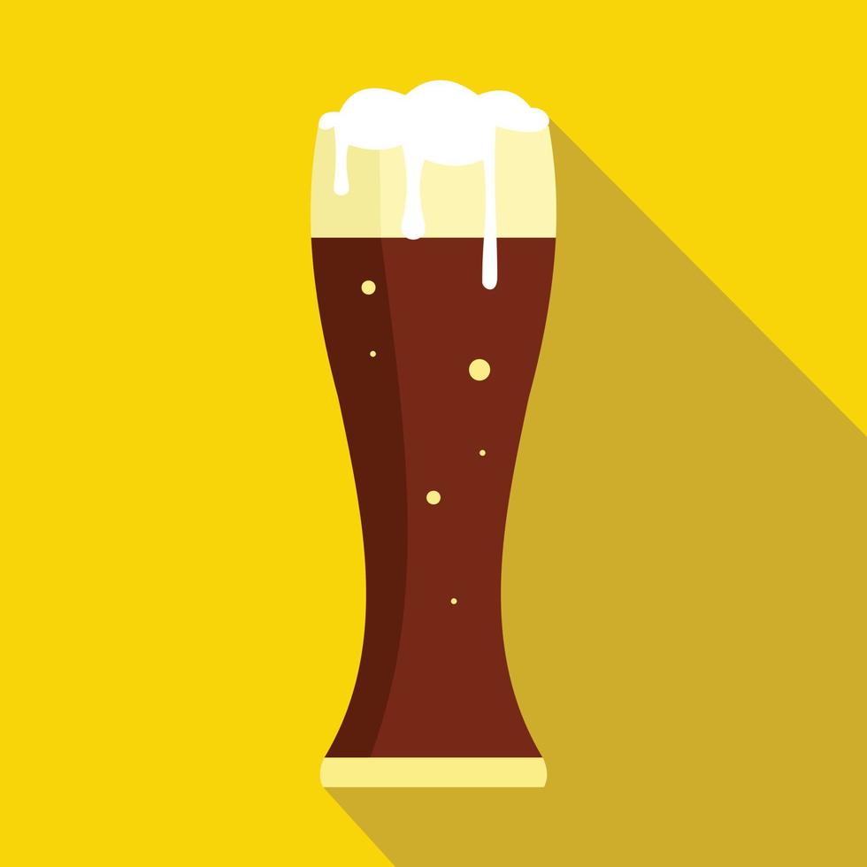 Glass of dark beer icon, flat style vector