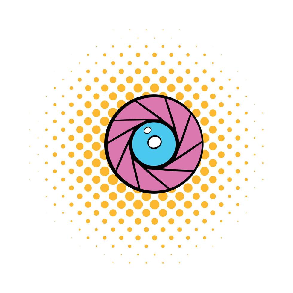 Camera aperture icon, comics style vector