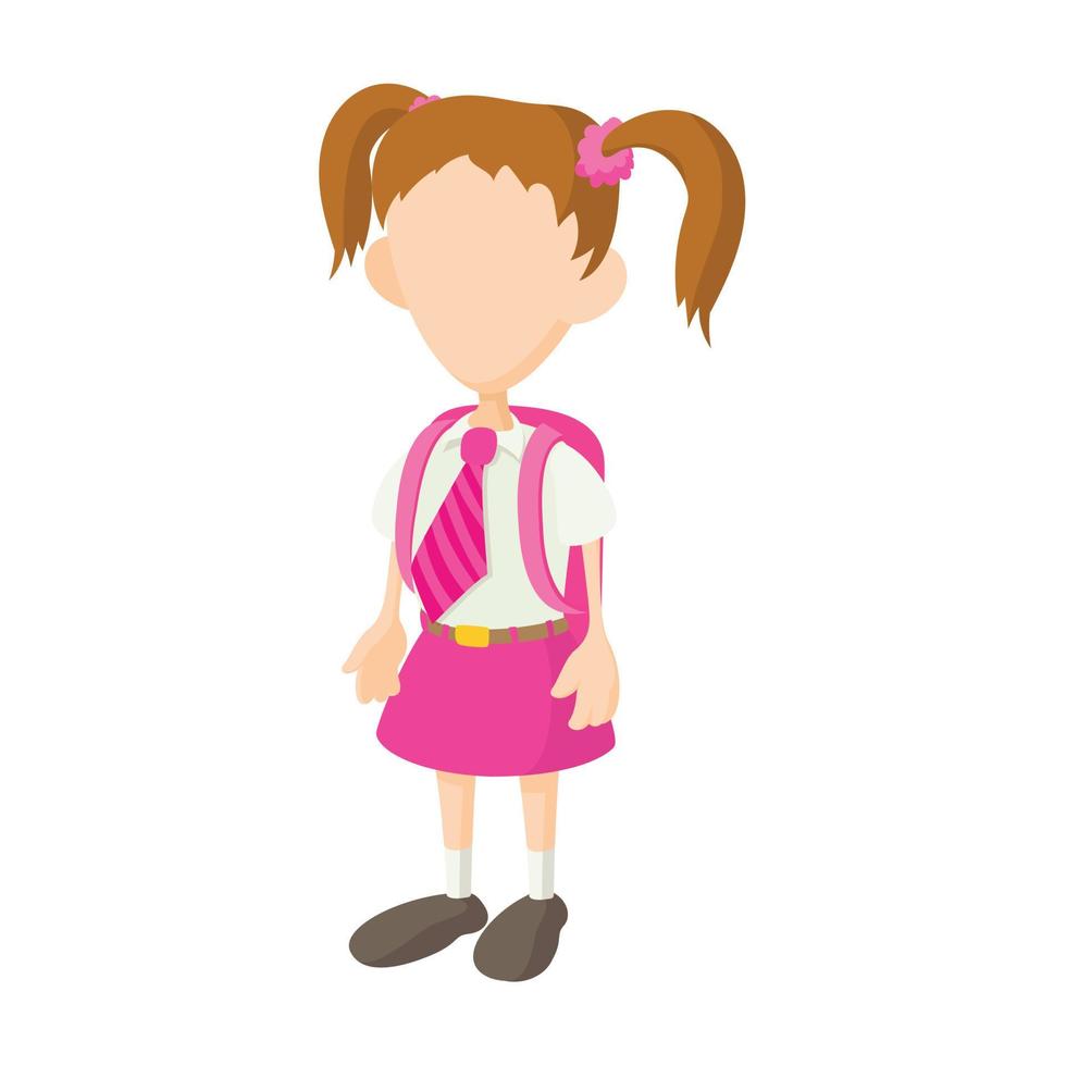 niña de la escuela en icono uniforme, estilo de dibujos animados vector