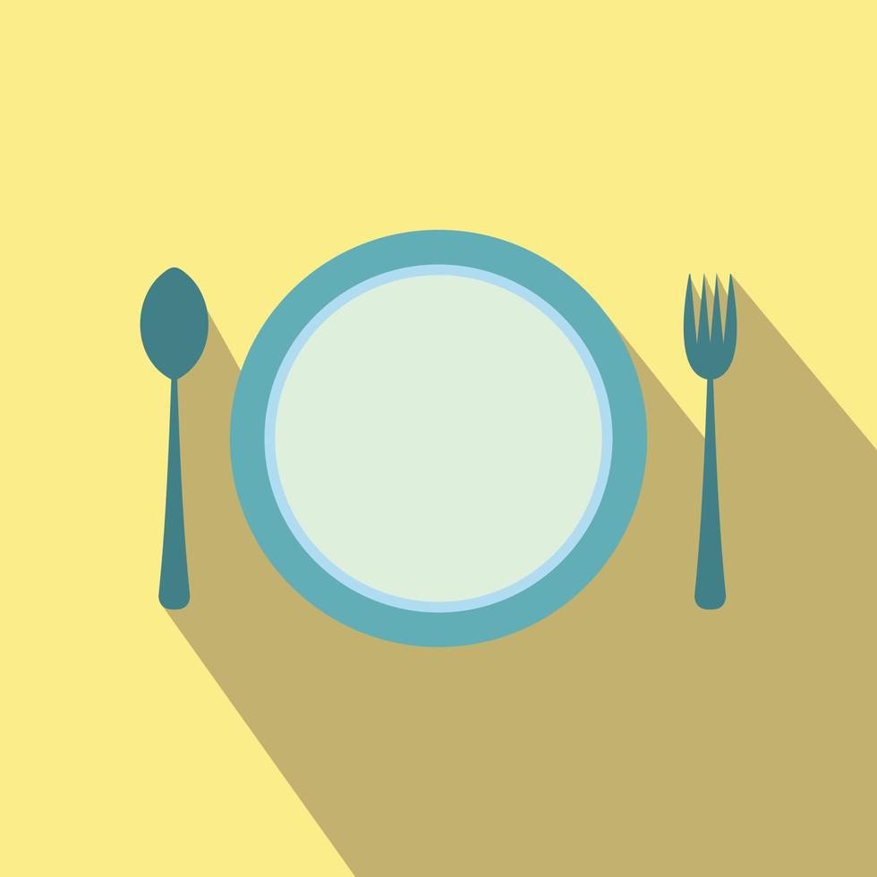 Cutlery set with plate flat icon vector