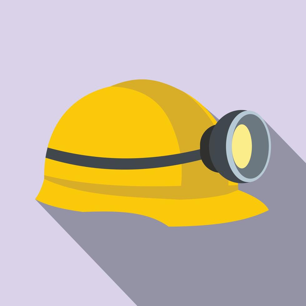 Miners helmet with lamp flat icon vector