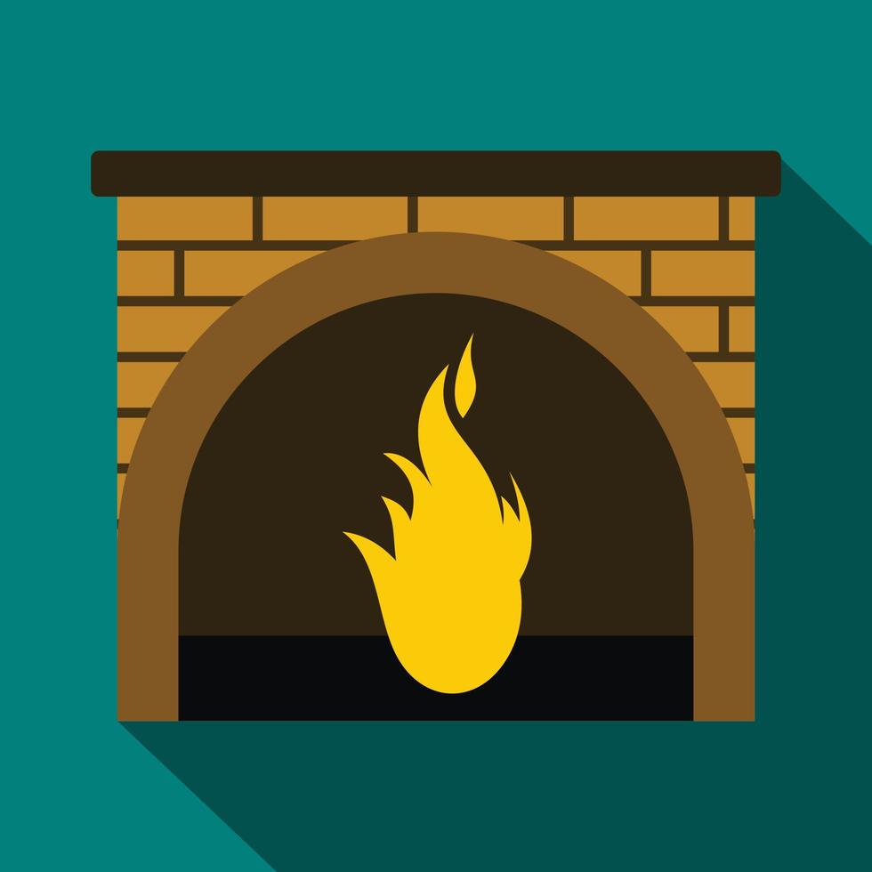 Christmas fireplace icon, flat style vector