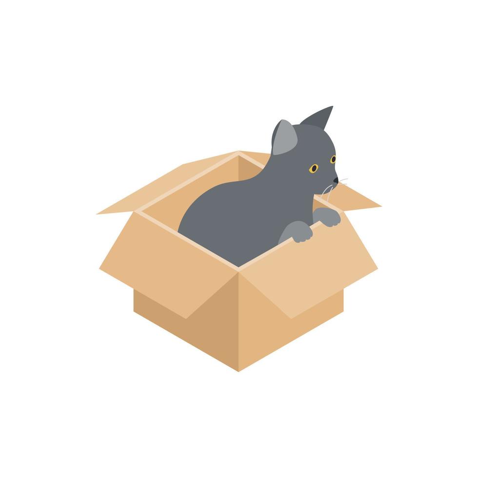 Kitten in box icon, isometric 3d style vector