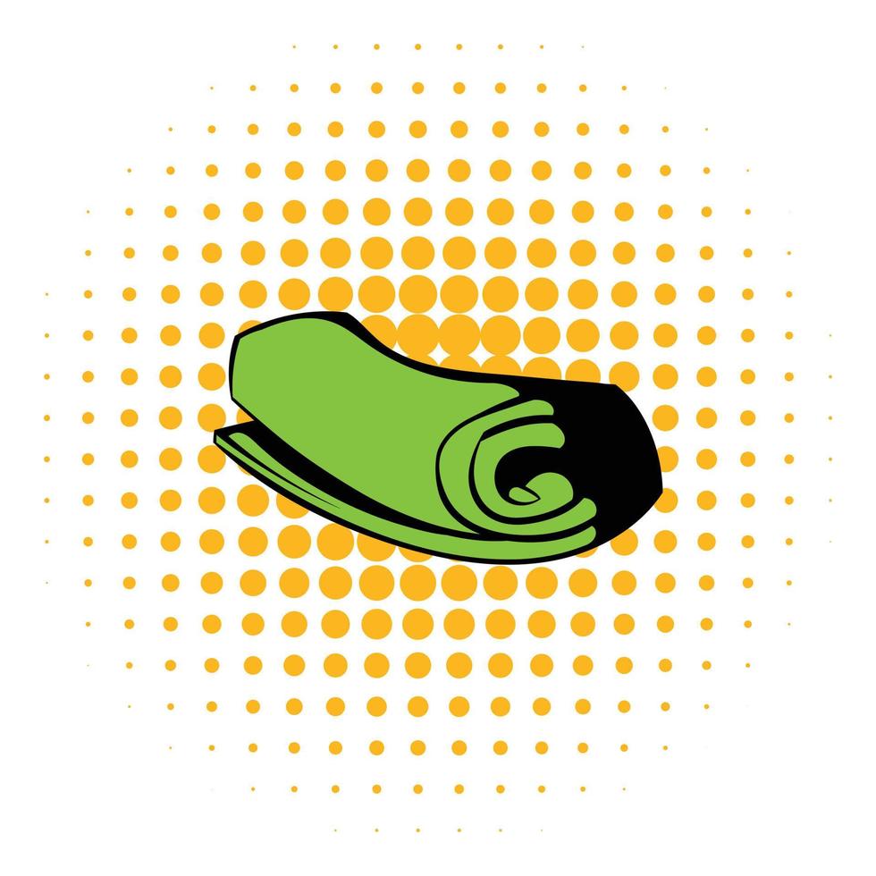 Green towel rolled up icon, comics style vector