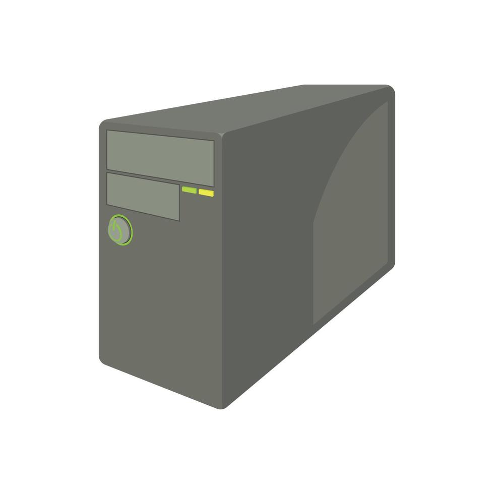 Black computer system unit icon, cartoon style vector