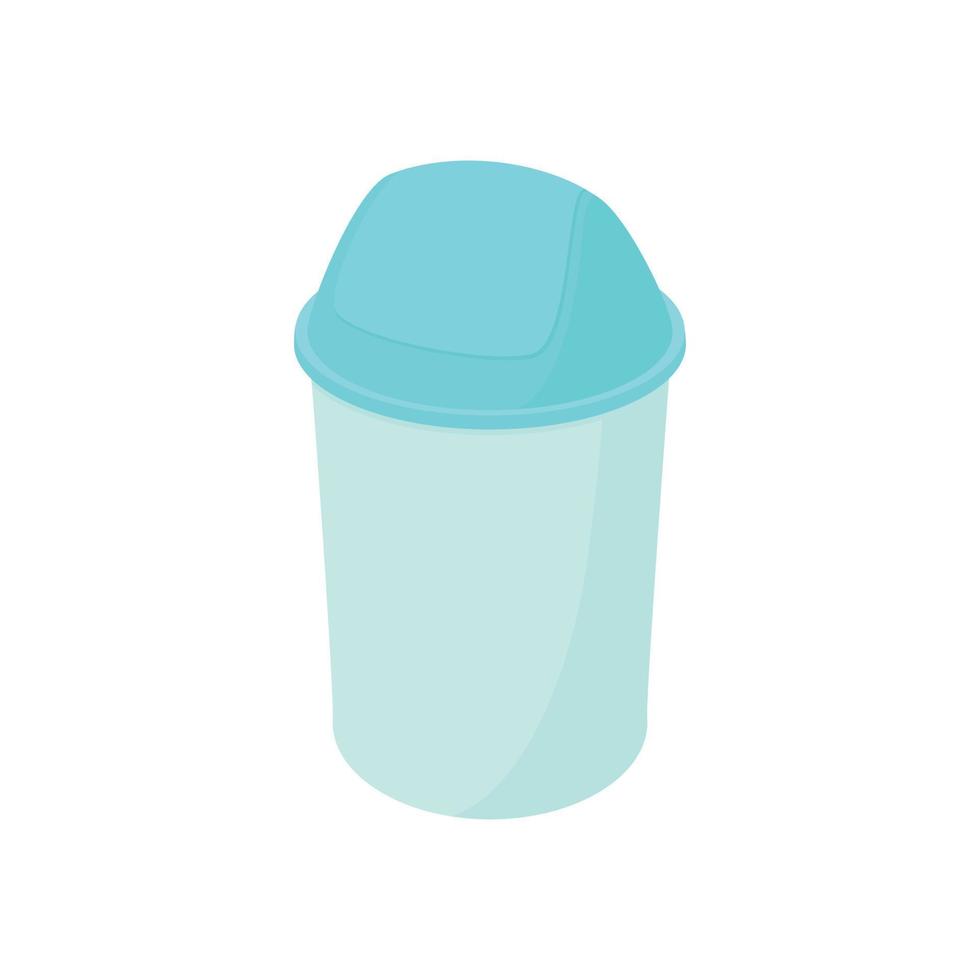 Trash plastic can with lid icon, cartoon style vector