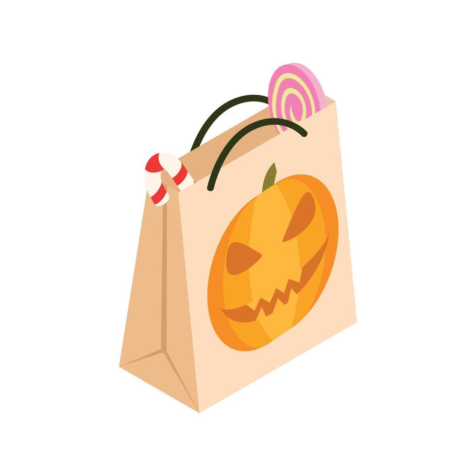 bolsa de papel de halloween icono 3d isométrica vector