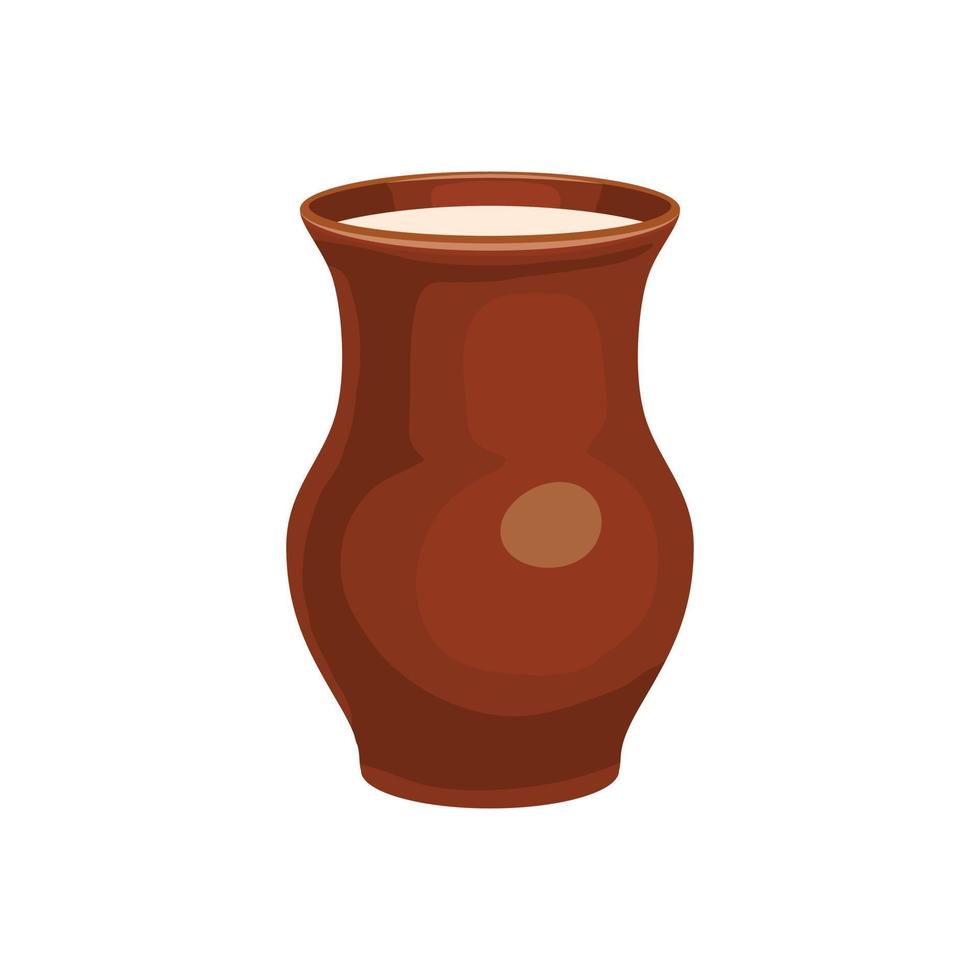 Clay jug full of milk icon, cartoon style vector