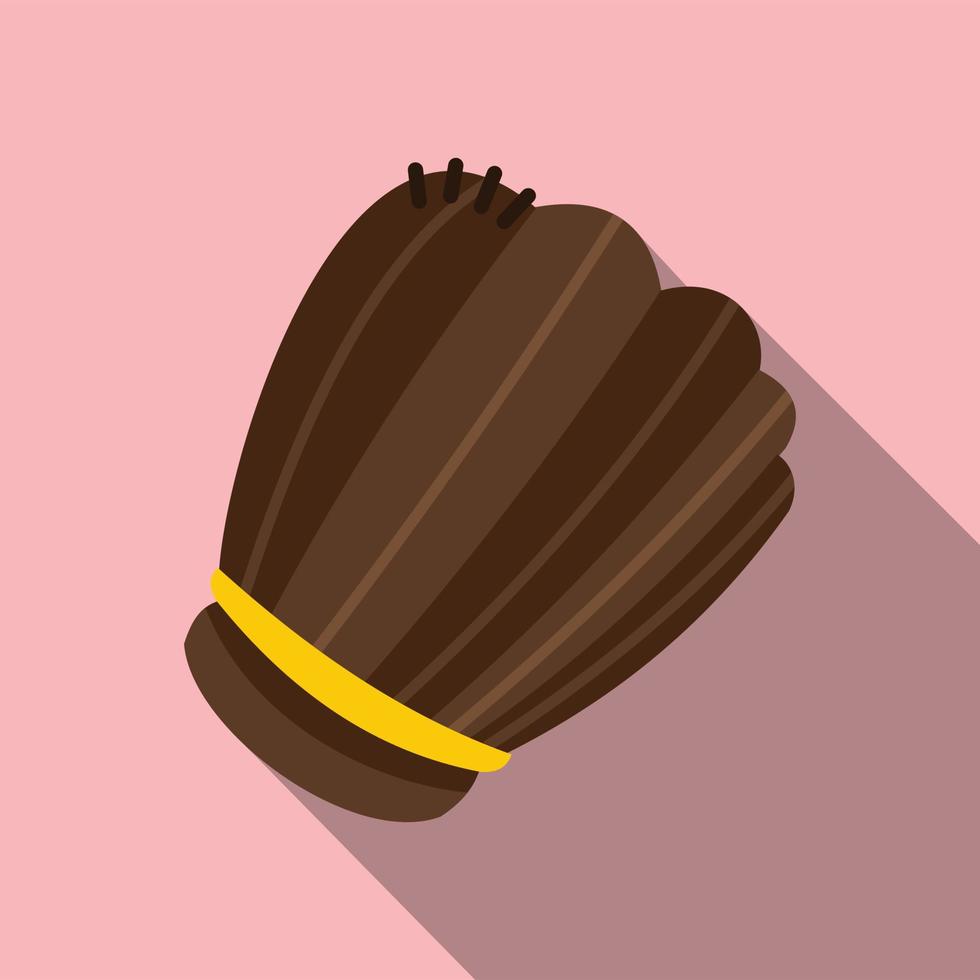 Brown leather baseball glove flat icon vector