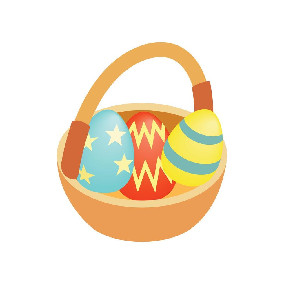 Easter eggs in the basket isometric 3d icon vector